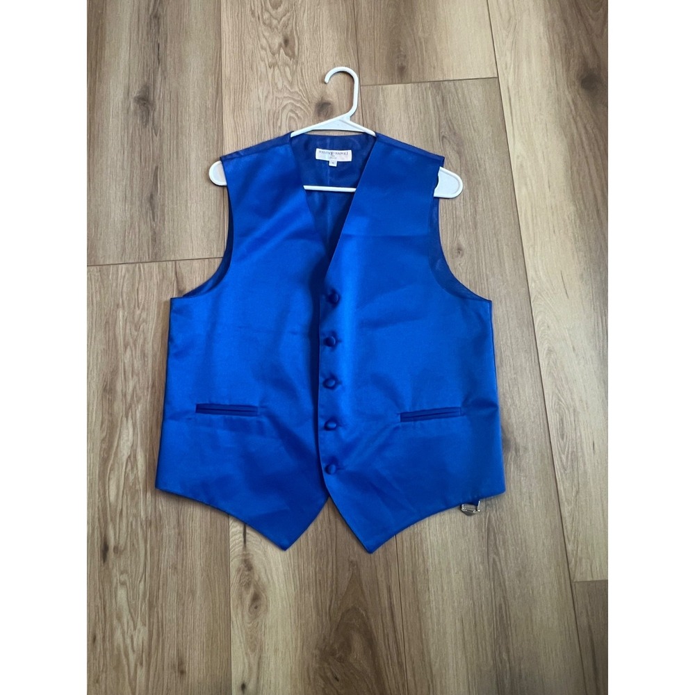 Vesuvio Napoli Men's Small Royal Blue Satin Tuxedo Vest 5 Button Formal Wedding